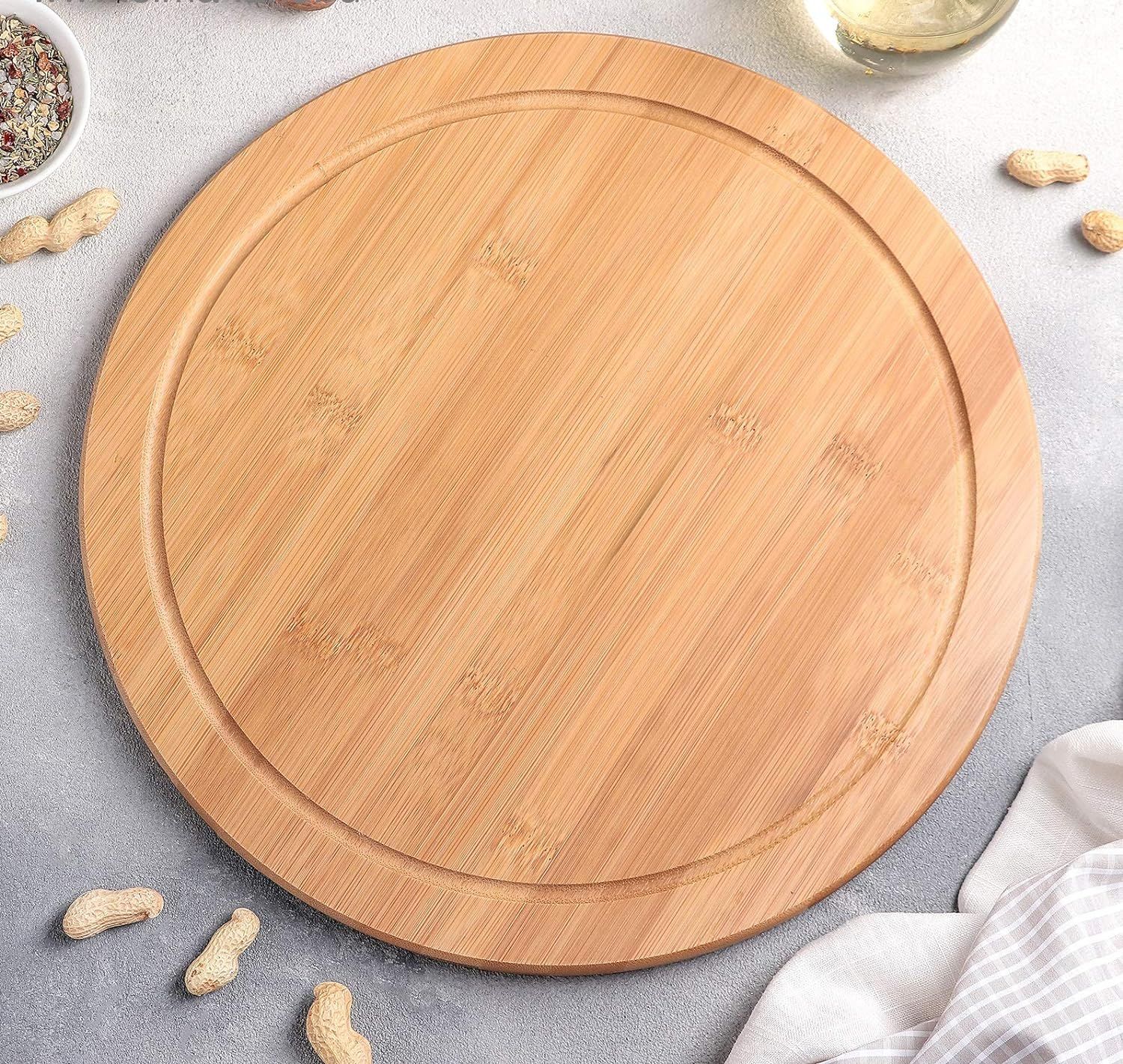 Round-with-Groove Bamboo Serving Board 13 Inch Diameter diax 3cm thickness