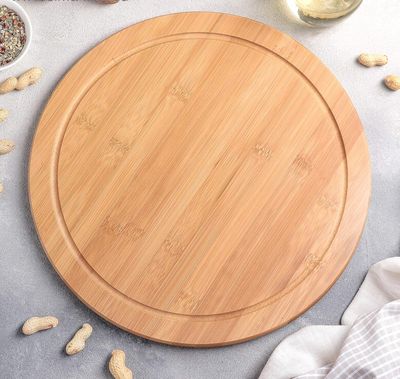 Round-with-Groove Bamboo Serving Board 13 Inch Diameter diax 3cm thickness