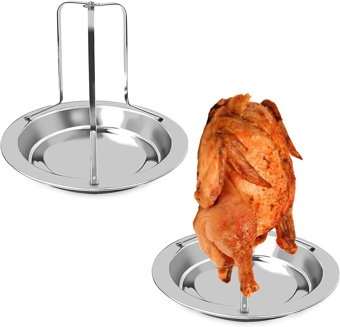 Chicken Roaster Rack, Grill or BBQ - Sturdy Stainless Steel Vertical Poultry Turkey Standing Holder with Bowl