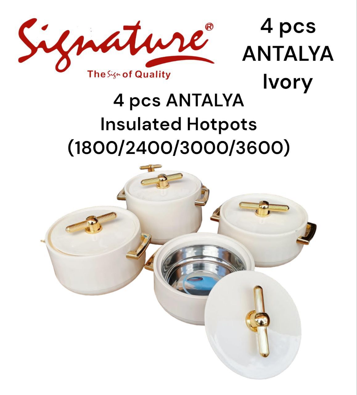 Signature insulated Hotpot 4pc 1.8L | 2.4L | 3L | 3.6L #ANTALYA IVORY