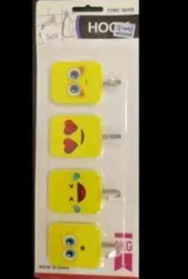 Yellow Rectangular Wall Hooks on Blister Card YONG QUANG