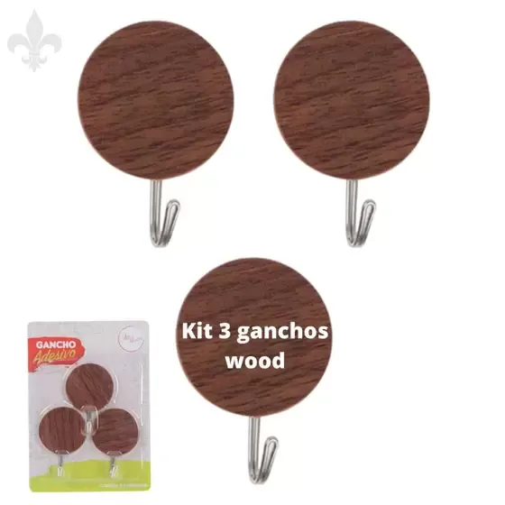 WOOD LOOK ROUND SHAPED WALL HOOKS  (605104) HOOK-3KGX3