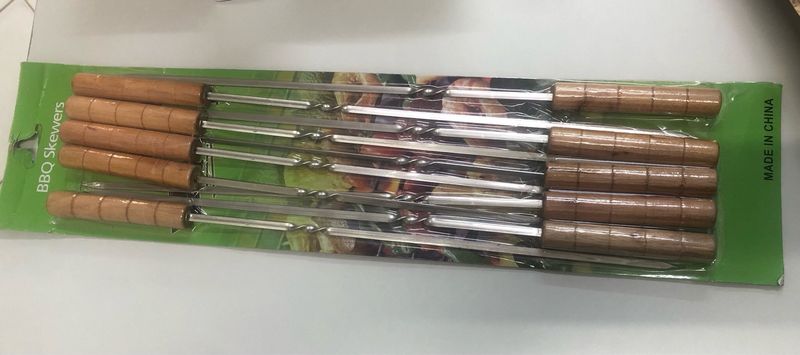 Original BBQ Tandoor Stick Skewers - Stainless Steel with Wooden Handle, 16 Inch, Pack of 12