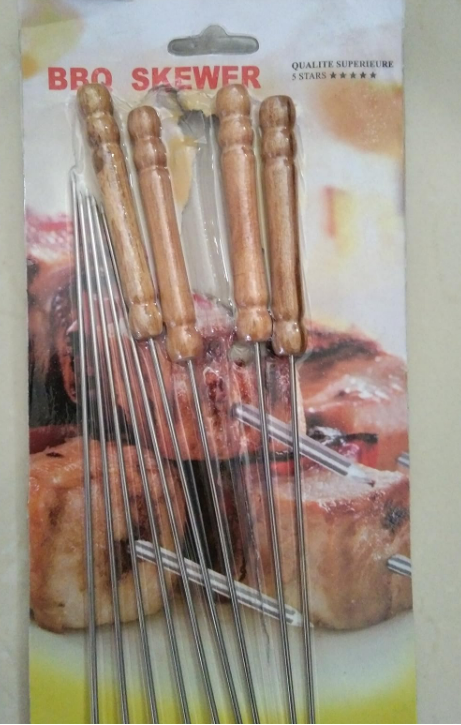 Original BBQ Tandoor Stick Skewers - Stainless Steel with Wooden Handle, 11 Inch,12 Pcs