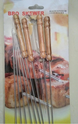 Original BBQ Tandoor Stick Skewers - Stainless Steel with Wooden Handle, 11 Inch,12 Pcs