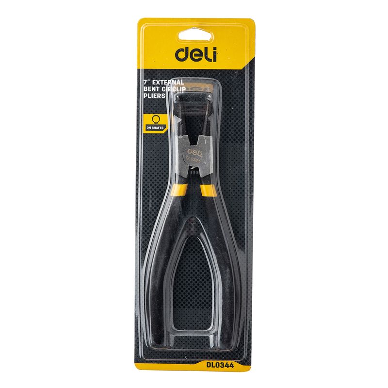 Deli EDL0344 7-Inch Bent Exterior Circlip Pliers (Yellow)