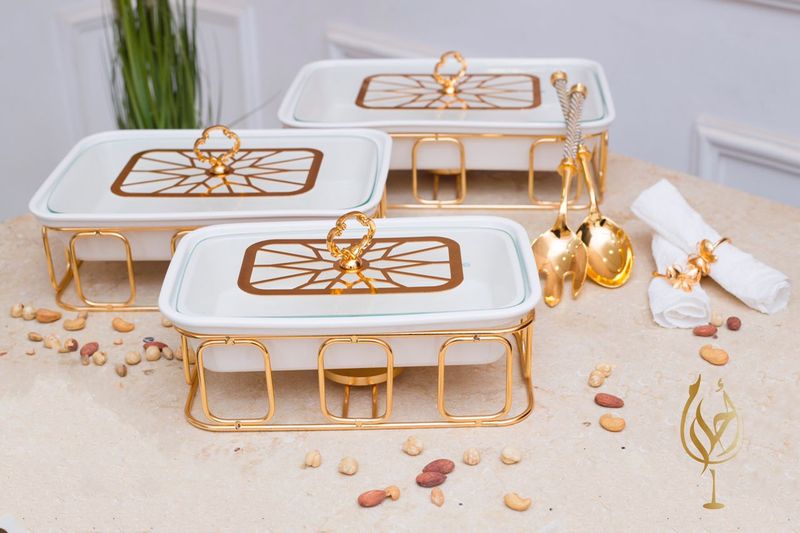 SG-CX-3270, 3271, 3272 3 pcs Rectangle Porcelain Casserole set  with Warmer Rack