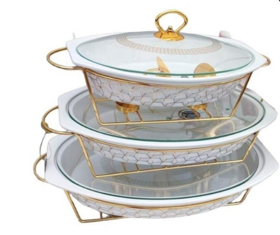 SG-CX-2515, 2516, 2517 3 pcs Oval Porcelain Casserole set  with Warmer Rack