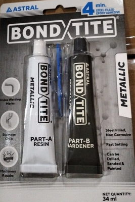 BondTite Metallic Steel Filled Epoxy Glue (2-Part) - Heavy-Duty Repairs &amp; Metal Bonding (Grey &amp; Black, 34ml)