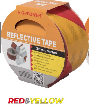 HighPower Reflective Tape (25mm x 5m) - Enhance Visibility Day &amp; Night (Red/Yellow) HP1394