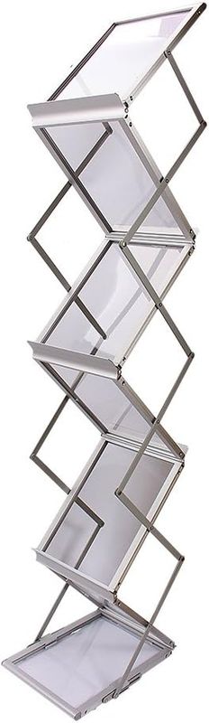 Foldable A4 Magazine Rack (6 Compartments), Aluminum &amp; Acrylic, Pop-Up Display, Portable &amp; Space-Saving PL-BR01
