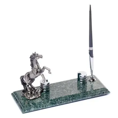 Marble Desk Set Pen Holder with Name Card Holder and Horse/1 Pen - Size: 9cm x 23cm x 1.8cm (Model 8158)