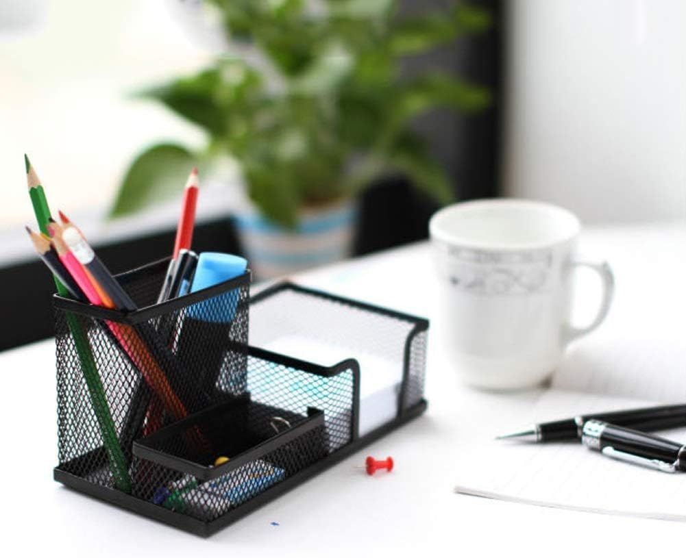 DELI Mesh Desk Organizer | 3 Compartments, Black (E9175)