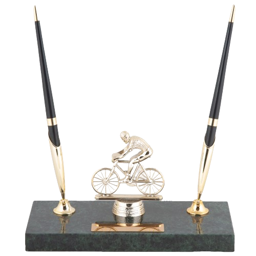 Pen Stand Marble Base with Cyclist Trophy - Includes 2 Ballpoint Pens (Model 1201) Cyclist Gift