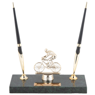 Pen Stand Marble Base with Cyclist Trophy - Includes 2 Ballpoint Pens (Model 1201) Cyclist Gift