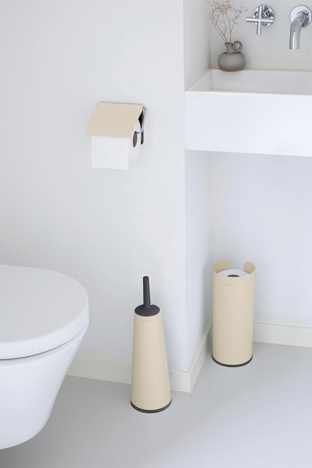 Brabantia ReNew Toilet Set (3-Piece) - Soft Beige: Brush, Holder, Dispenser &amp; Roll Holder