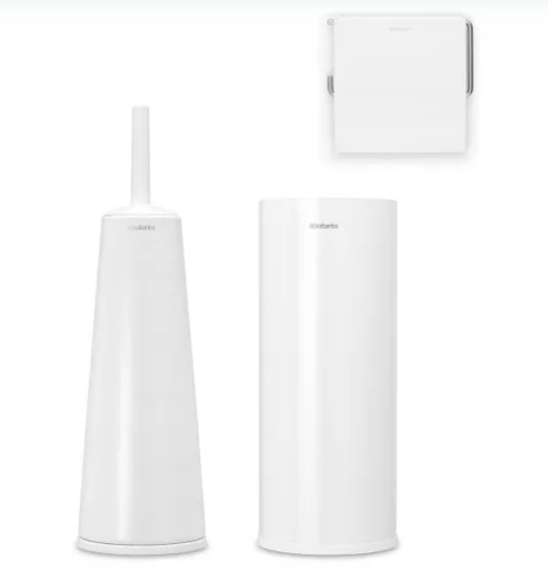 Brabantia ReNew Toilet Set (3-Piece) - Crisp White: Brush, Holder, Dispenser &amp; Roll Holder