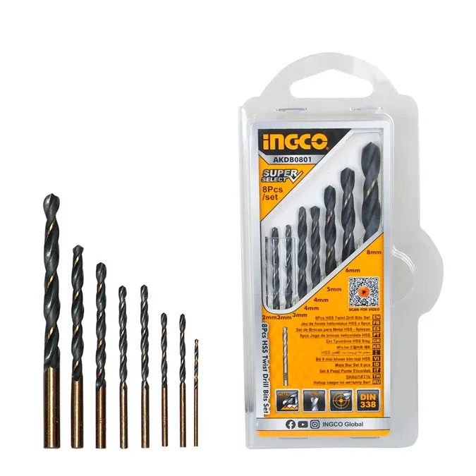 INGCO 8 Pcs HSS Twist Drill Bits Set AKDB0801
