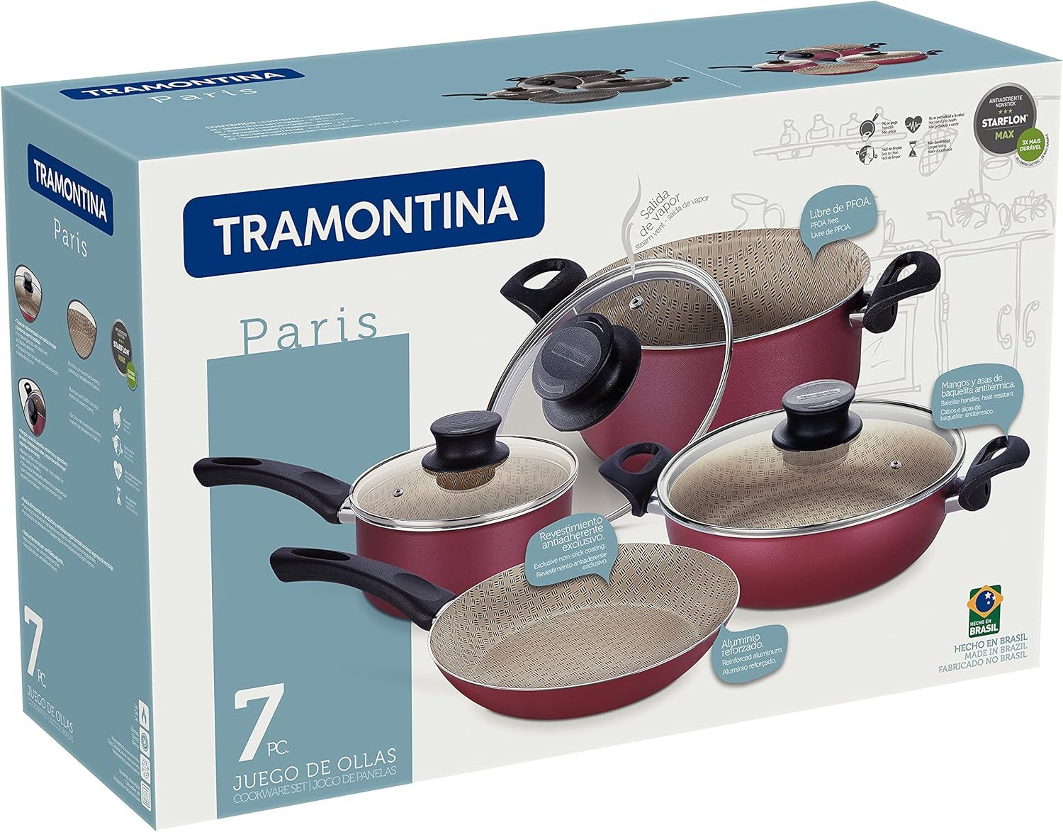Tramontina Paris Red 7-Piece Cookware Set - Non-Stick Pots and Pans 20599/785