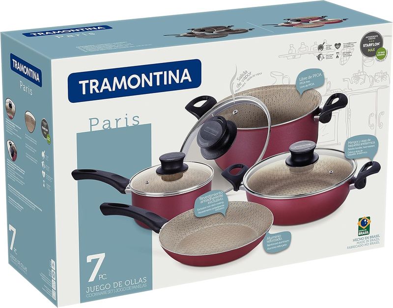 Tramontina Paris Red 7-Piece Cookware Set - Non-Stick Pots and Pans 20599/785