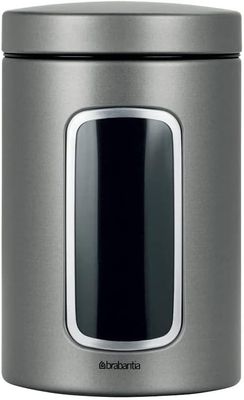 Brabantia Stainless steel Window Canister Set 1.4L (PLATINUM) Corrosion-Resistant Steel Kitchen Jars Pots with Flavour-Seal Lids for Tea, Coffee, Sugar