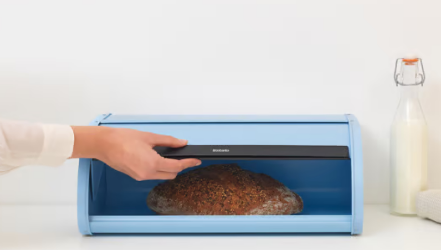 Brabantia Roll Top Bread Basket Box (dreamy blue) Large Front Opening Flat Top Bread Box, Fits 2 Loaves, Ideal for Kitchen Counter