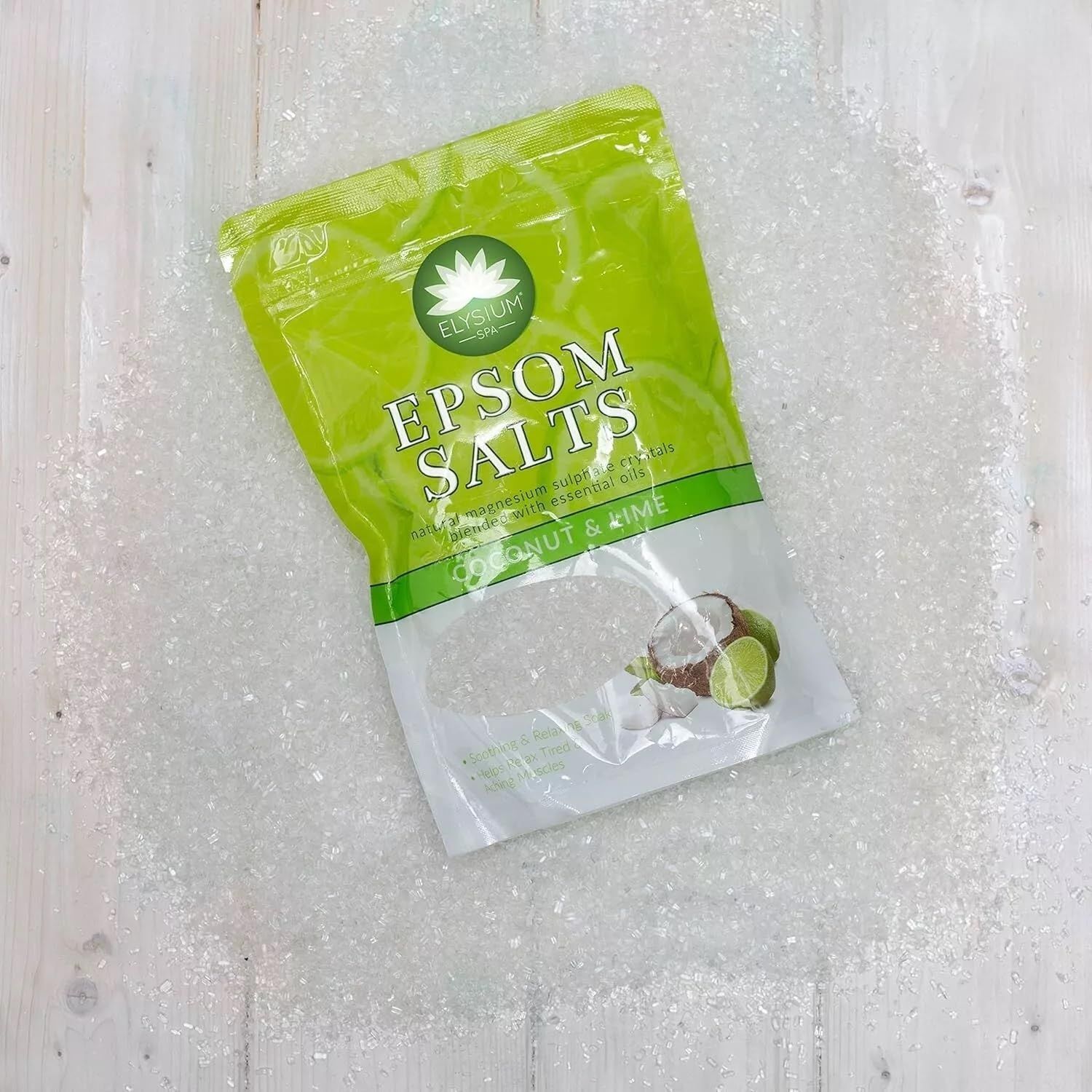 Elysium 450gm Spa Epsom Salts - Coconut &amp; Lime - Bath Salts - Natural Magnesium Sulphate Bath Salt - Relaxing Muscle Aches