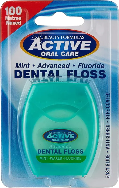 Beauty Formulas Active Oral Care Advanced Dental Floss with Mint Wax Fluoride,100 Metre Size