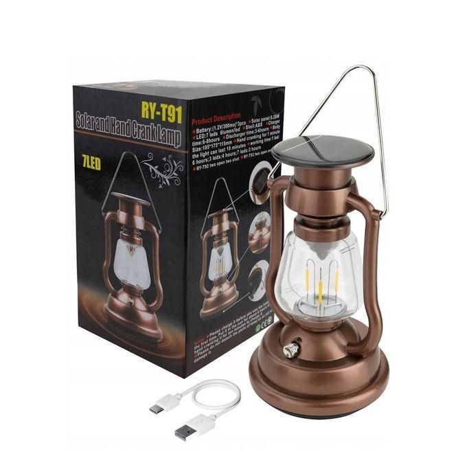 RY-T91 Retro Solar Latern Camping Light Rechargeable Solar Hand Crank DC Charging Hanging Lamp