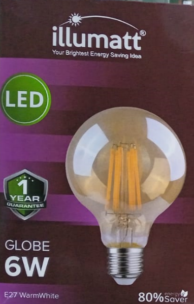 ILLUMAT 6W LED GLOBE FILAMENT LAMP WW E27