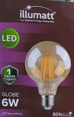 ILLUMAT 6W LED GLOBE FILAMENT LAMP WW E27