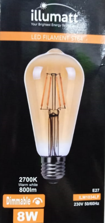 ILLUMAT LED 8W DIMMABLE FILAMENT ST64 E27 BULB 2700K