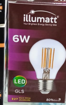 ILLUMAT 6W LED GLS FILAMENT  LAMP WW E27#ILM0359LA