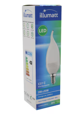 illumatt C37 C E14 LED Tailed Candle White And Silver 3W