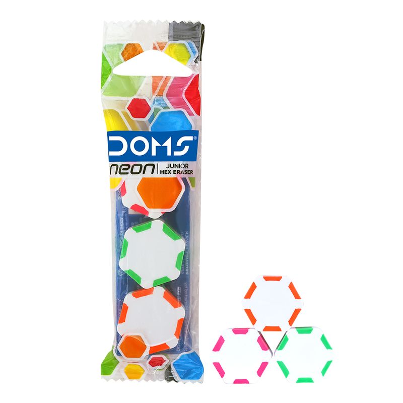 DOMS Neon Junior Hex Eraser Pack (3 Pcs) - 7655