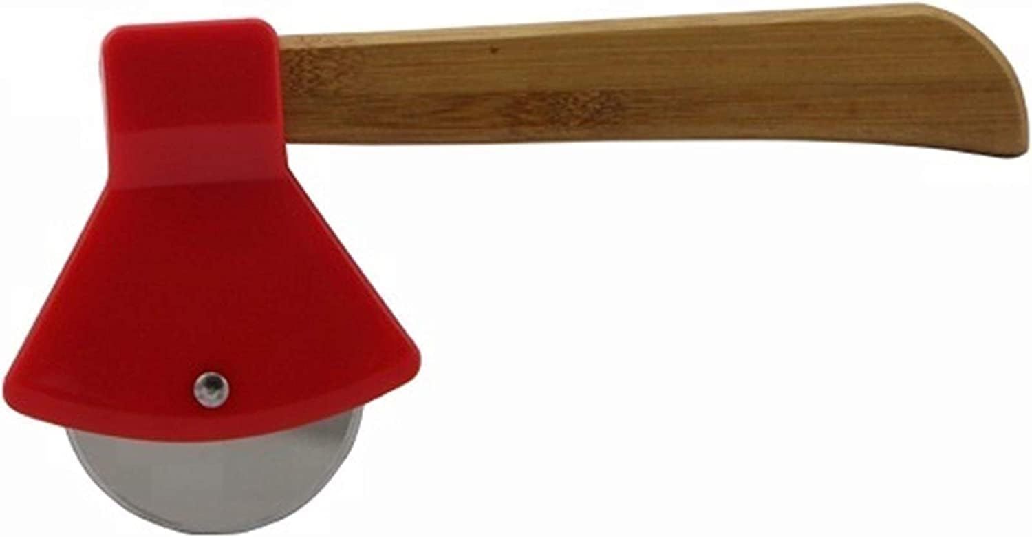 Axe Pizza Cutter with Bamboo Handle and Sharp Rotating Blade STARGIFT