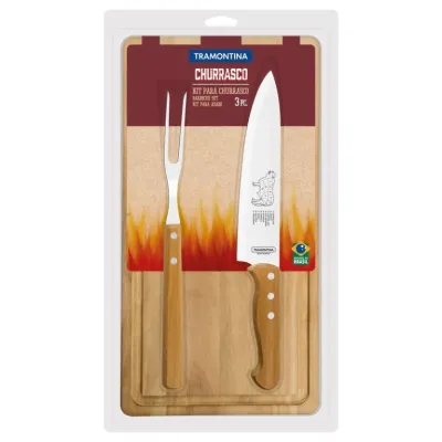 TRAMONTINA Churrasco 3pcs Stainless Steel Barbecue Set with Natural Wood Handles – 22399-076