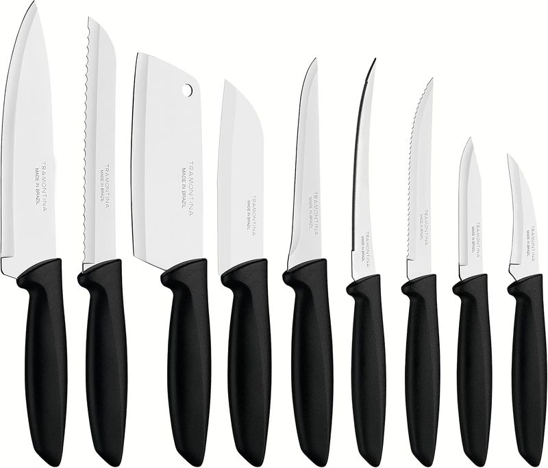 Tramontina 23498/050 9 pcs Knife Set - Stainless Steel Sharp Professional Kitchen Chef Cooking Knives set with Black Handles