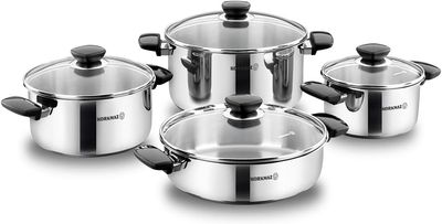 Korkmaz Kappa 8 Piece High-End Stainless Steel Induction-Ready Cookware Set with Tri-Ply Encapsulated Base