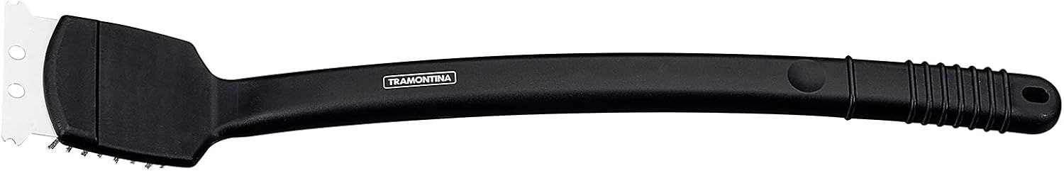 Tramontina 26461/100 Barbecue Grill Brush Cleaner Churasco 17.3 inches (44 cm), Burnt Removal Net for Iron Plates, Long Shrasco Tool, Made in Brazil, Black