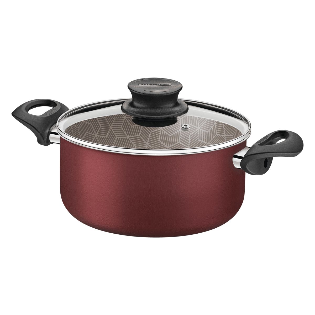 Tramontina Paris 22cmAluminum Stock Pot With Interior And Exterior Starflon Max Nonstick Coating With Glass Lid, Red - 28524/722