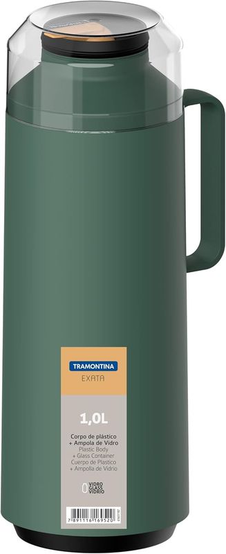 Tramontina Thermal Flask with Cup Lid and Interior Glass Container (Olive Green, 1.0l) 61637/107