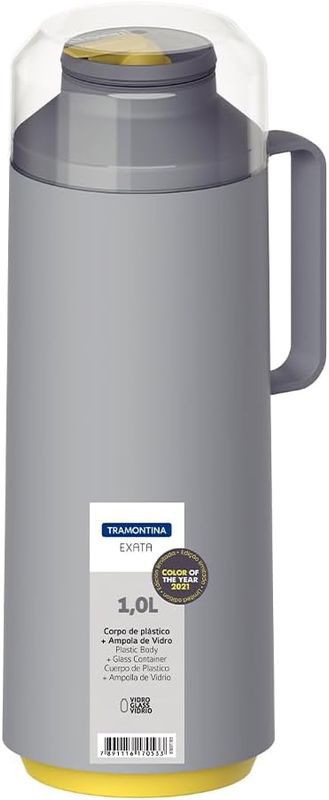 Tramontina Thermal Flask with Cup Lid and Interior Glass Container (Grey, 1.0l) 61637/107