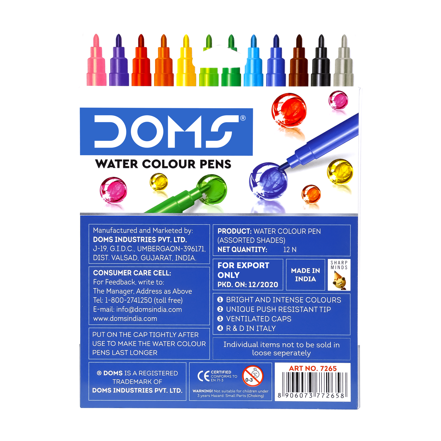 DOMS Aqua Water Colour Pens (12 Shades) - 7265