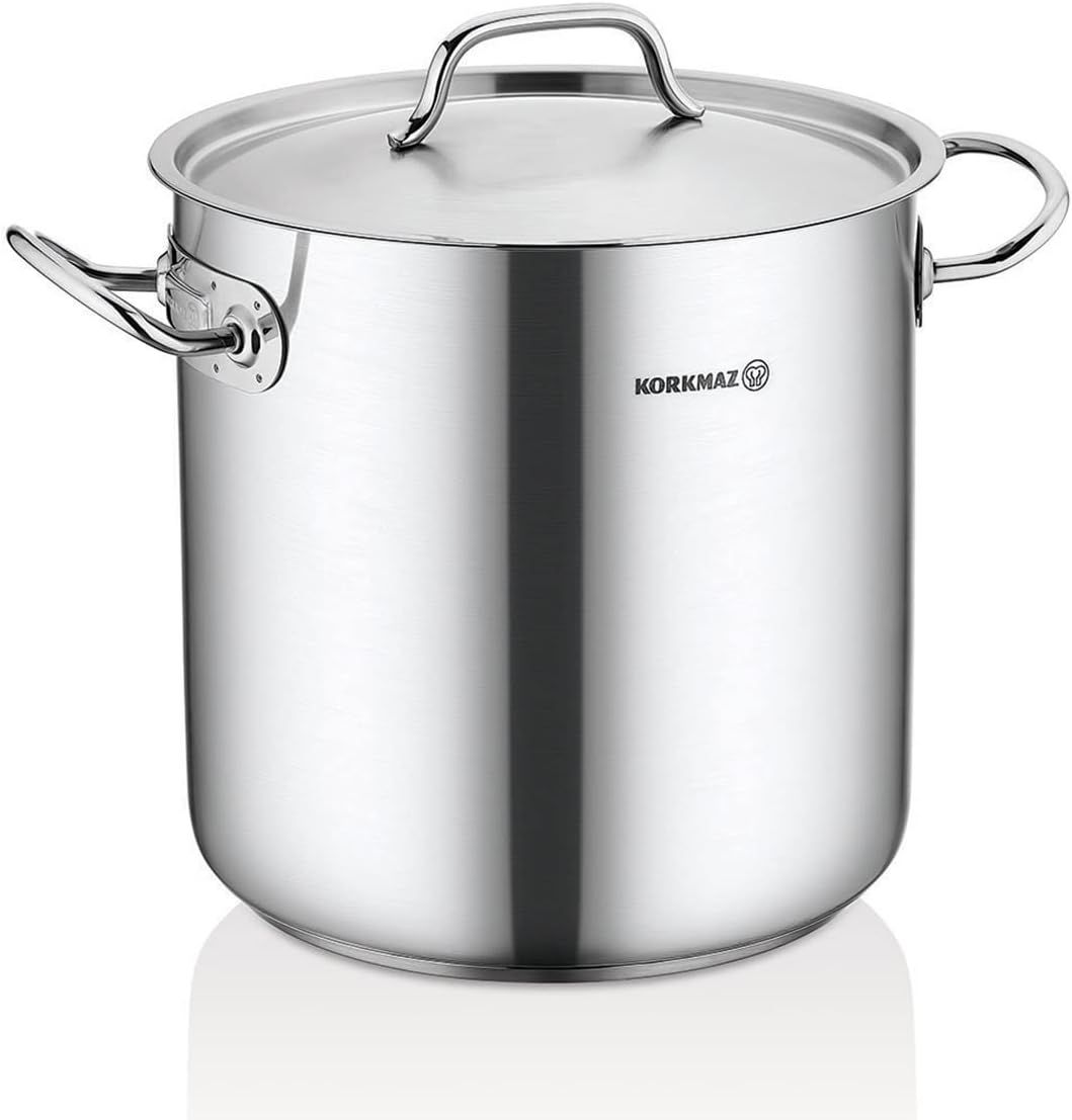 Korkmaz Stainless steel Proline Extra Deep Stock Pot 16x14cm 2.7 Ltr 18/10 With Lid and Handles Silver A1164