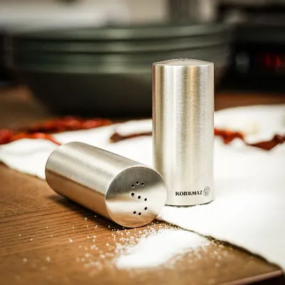 Korkmaz Stainless steel 2pc Satin Salt and Pepper Shakers Set