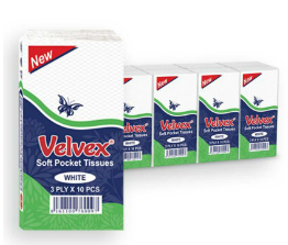 Velvex White Pocket Tissues 10&#39;s x 10
