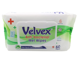 VELVEX ANTIBACTERIAL WET WIPES 60S