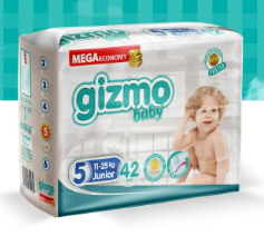 Gizmo Baby Diapers Junior  size 5 11-25 kg / 42 Pcs Made in Turkey