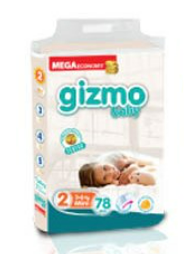 Gizmo Baby Diapers Size 2 Mini 3-6 kg / 78 Pcs Mega Pack Made in Turkey